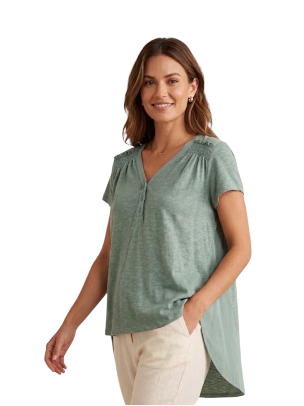 Everleigh Green High Low Button Blouse Size‎ M
